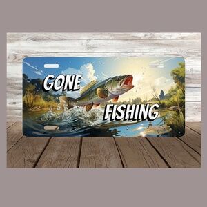 Gone Fishing Car License Plate Auto Tag 6" x 12"